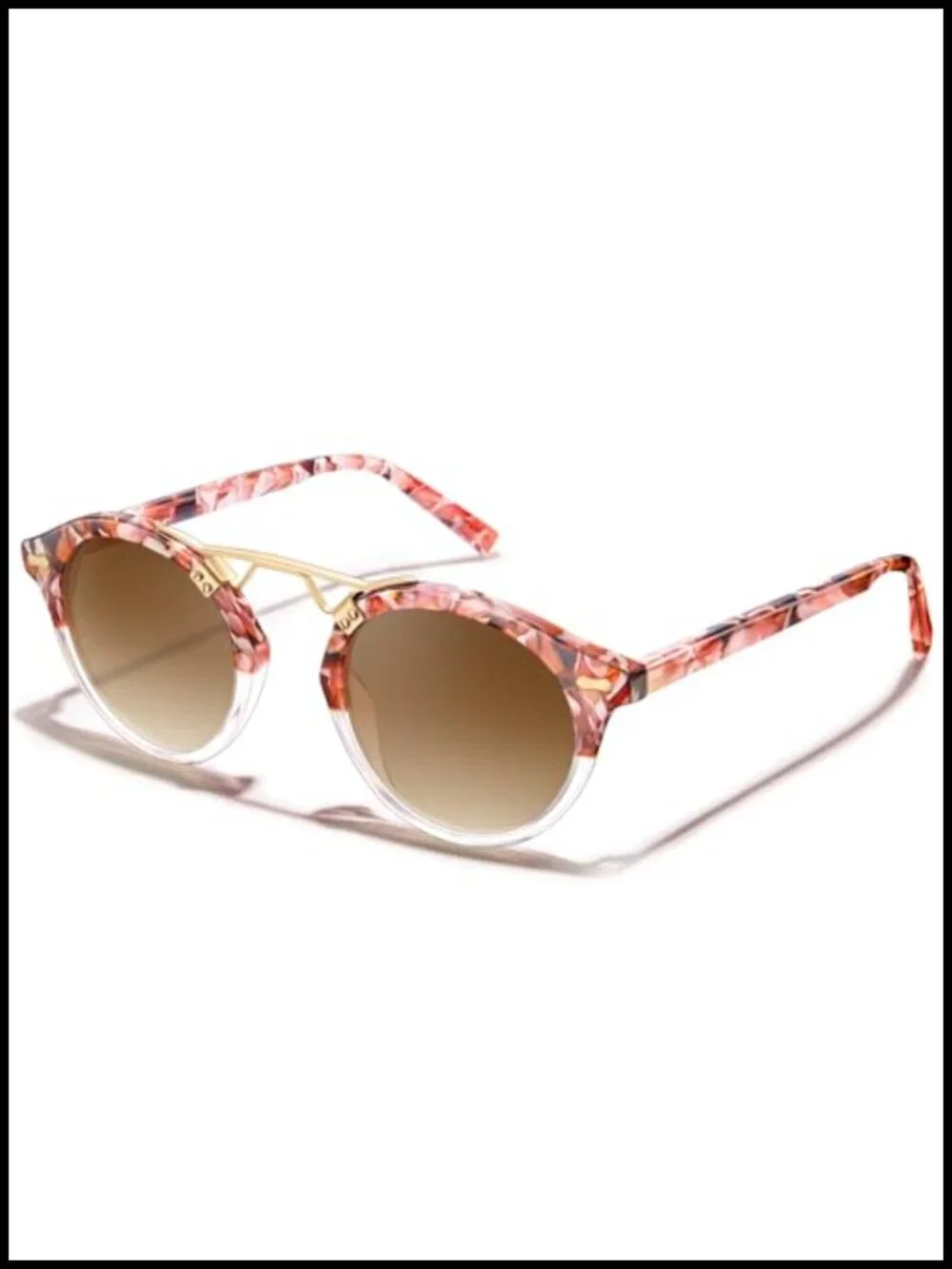 Round Acetate Sunglasses for Women UV Protection Retro Metal Brow